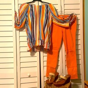 Striped 3 quarter sleeve blouse